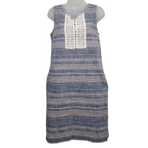 Talbots Striped Tunic Dress Eylet Lace sz 8 Blue Pink